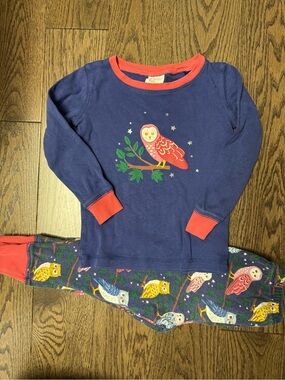 Mini Boden Navy and Coral Owl Pajama Set size 3T